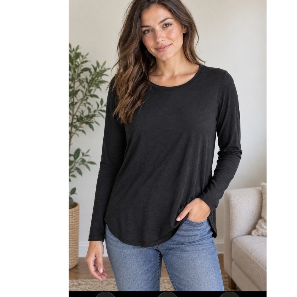 2/$30 Tahari L Black Modal Cotton Long Sleeve Stretch High Low Top Closet Staple